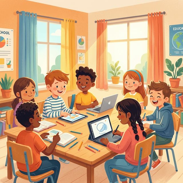 Happy children learning together